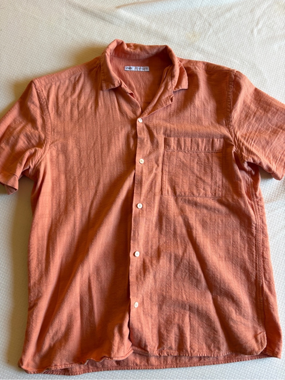 Men's Short-Sleeve Button-Up Shirt - Orange Size Large